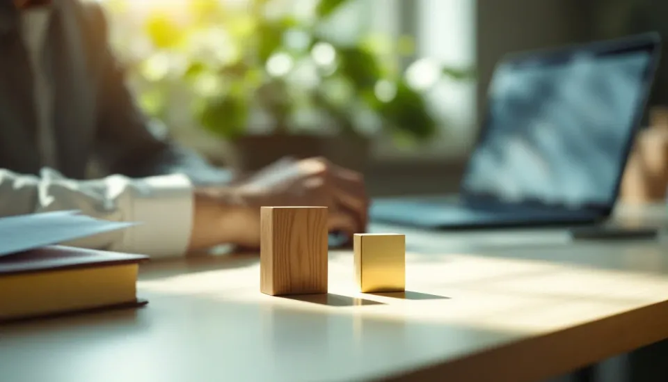 A person at a desk weighing two options side by side